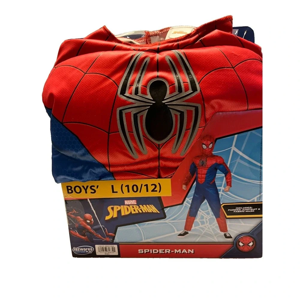 NWT Halloween Costume Boys Spider-Man Marvel  Jumpsuit Fabric Mask Sz 10/12